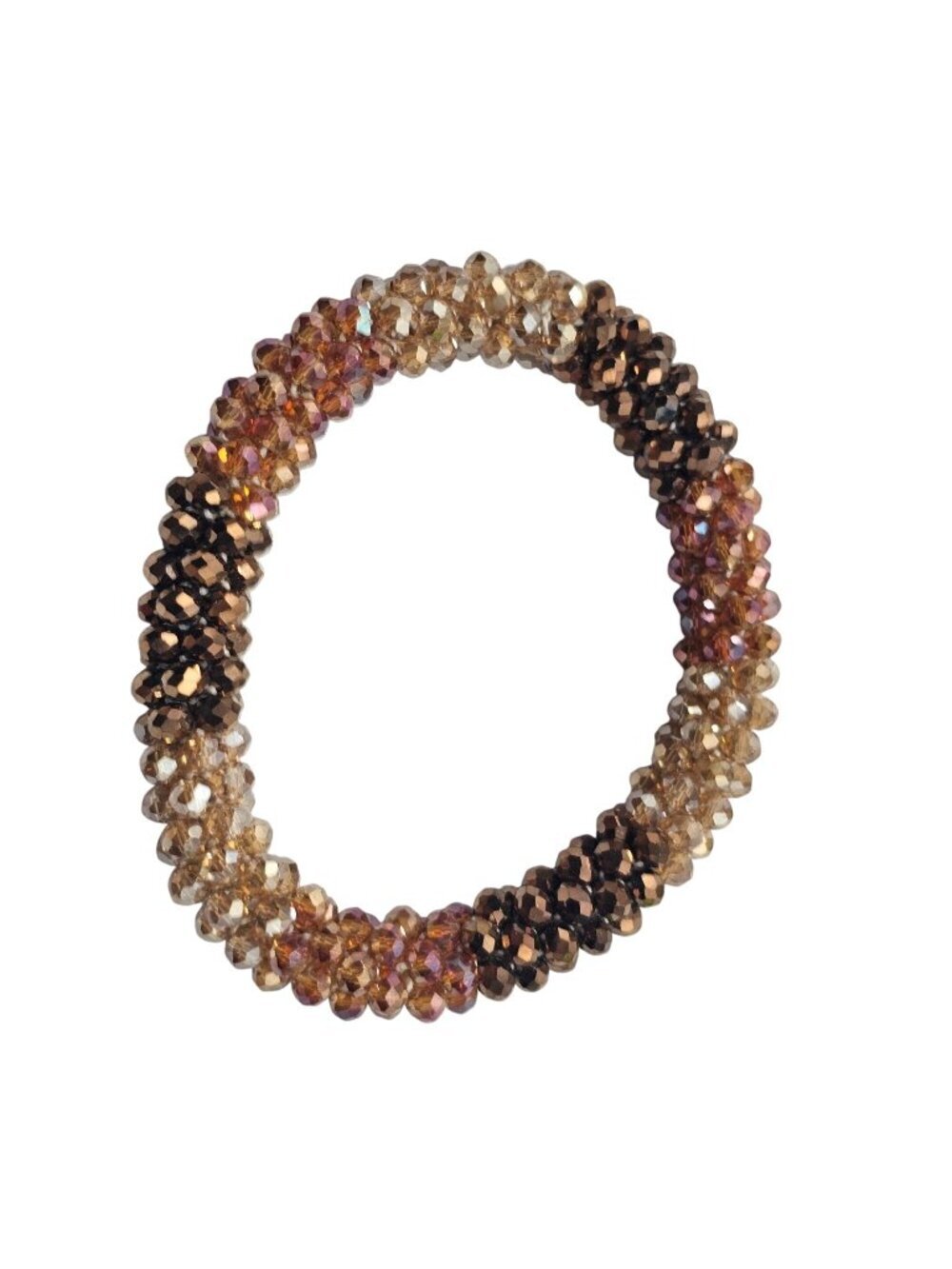 Crystal Beaded Stretch Bracelet With Brown Gold & Amber Ombre Sparkle Design